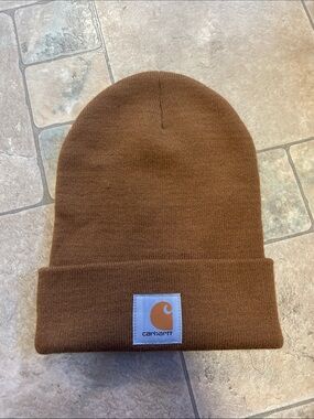 Carhartt Brown Knit Cuffed Beanie with Logo Patch